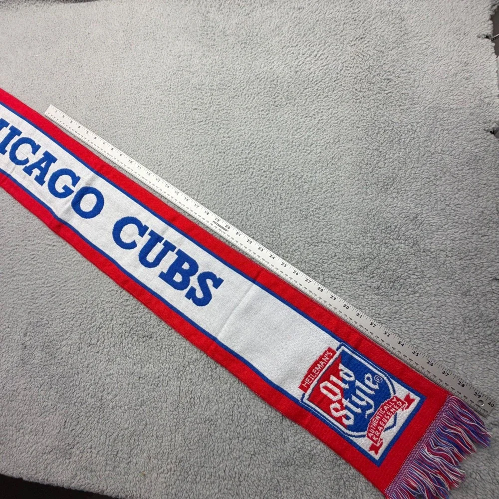 Chicago‎ Cubs MLB Baseball Heileman's Old Style Knit Fringe Red Blue White Scarf